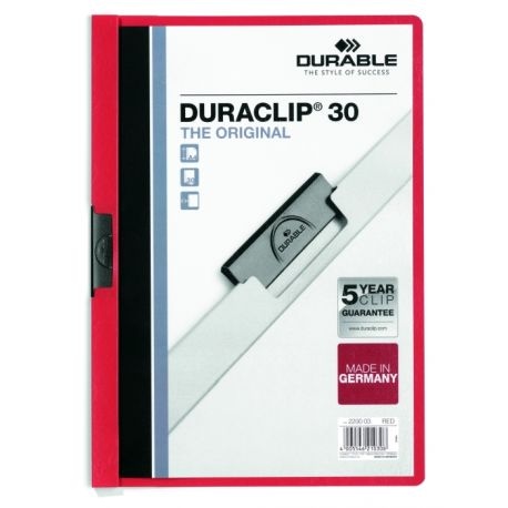 DURACLIP® Original 30, skoroszyt zaciskowy A4, 1-30 kart. czerwony