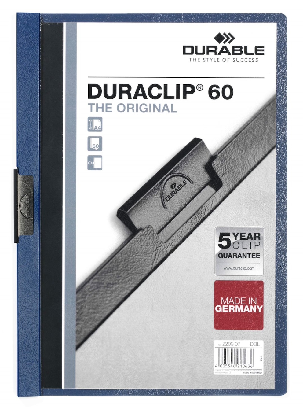 DURACLIP Original 60, skoroszyt zaciskowy A4, 1-60 kartek granatowy op. (5 szt.)
