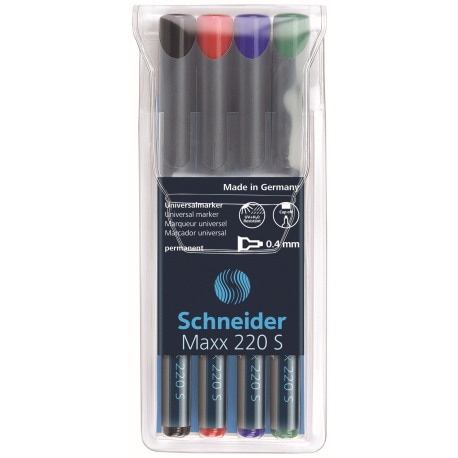 Zestaw foliopisów permanentnych SCHNEIDER Maxx 220, S, 0,4 mm, 4 szt., miks kolorów