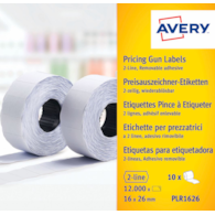 Etykiety cenowe w rolce do metkownicy dwurzędowej; usuwalne; 1200 etyk./rolka; 10 rolek/op.; 16 x 26 mm, białe