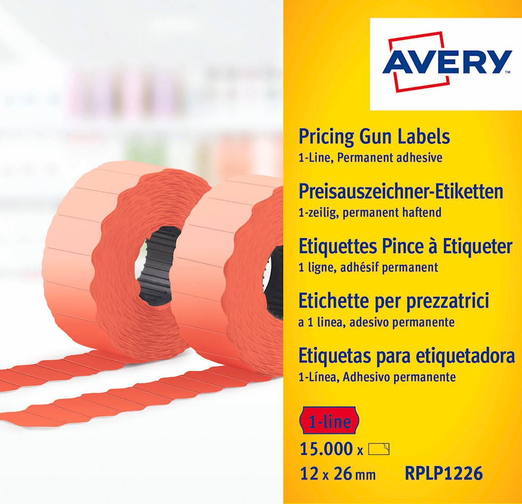 Etykiety cenowe w rolce do metkownicy jednorzędowej; trwałe; 1500 etyk./rolka; 10 rolek/op.; 12 x 26 mm, czerwone