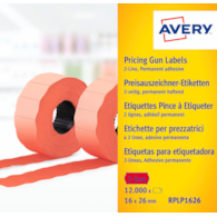 Etykiety cenowe w rolce do metkownicy dwurzędowej; trwałe; 1200 etyk./rolka; 10 rolek/op.; 16 x 26 mm, czerwone