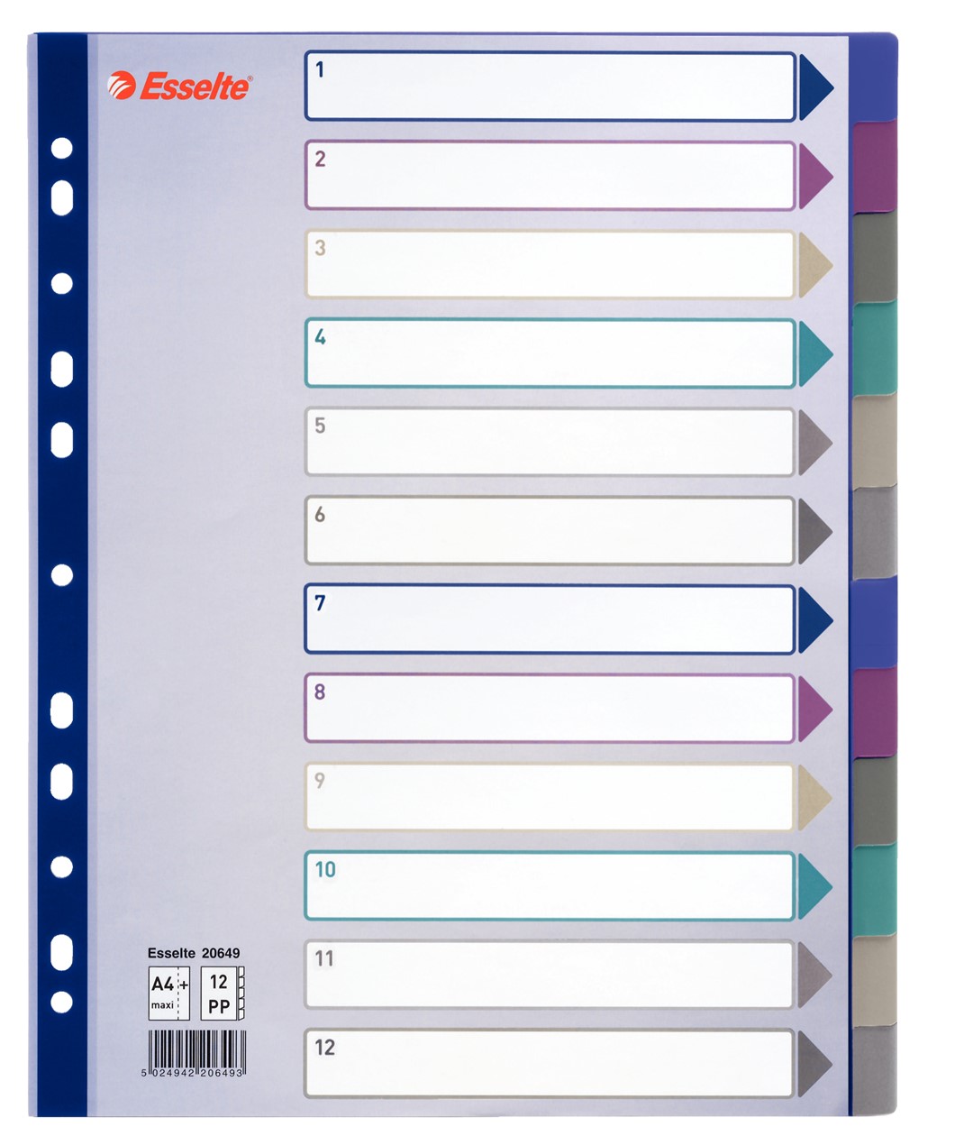 Przekładki plastikowe Multicolor PP, A4 Maxi - 12 kart