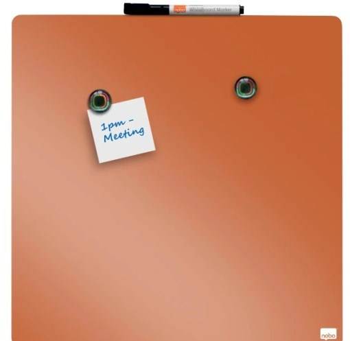 Mała kwadratowa tabliczka suchościeralna Nobo, 360 mm x 360 mm, pomarańczowa