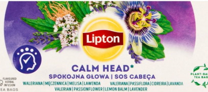 Herbata LIPTON ziołowa, spokojna głowa,  ( Waleriana, męczennica, lawenda )20 torebek