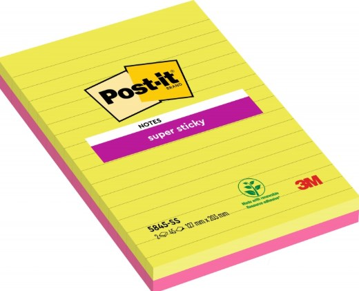 Bloczek samoprzylepny POST-IT® Super Sticky XXXL w linię (5845- SS), 127x203mm, 2x45 kart., paleta marrakesz