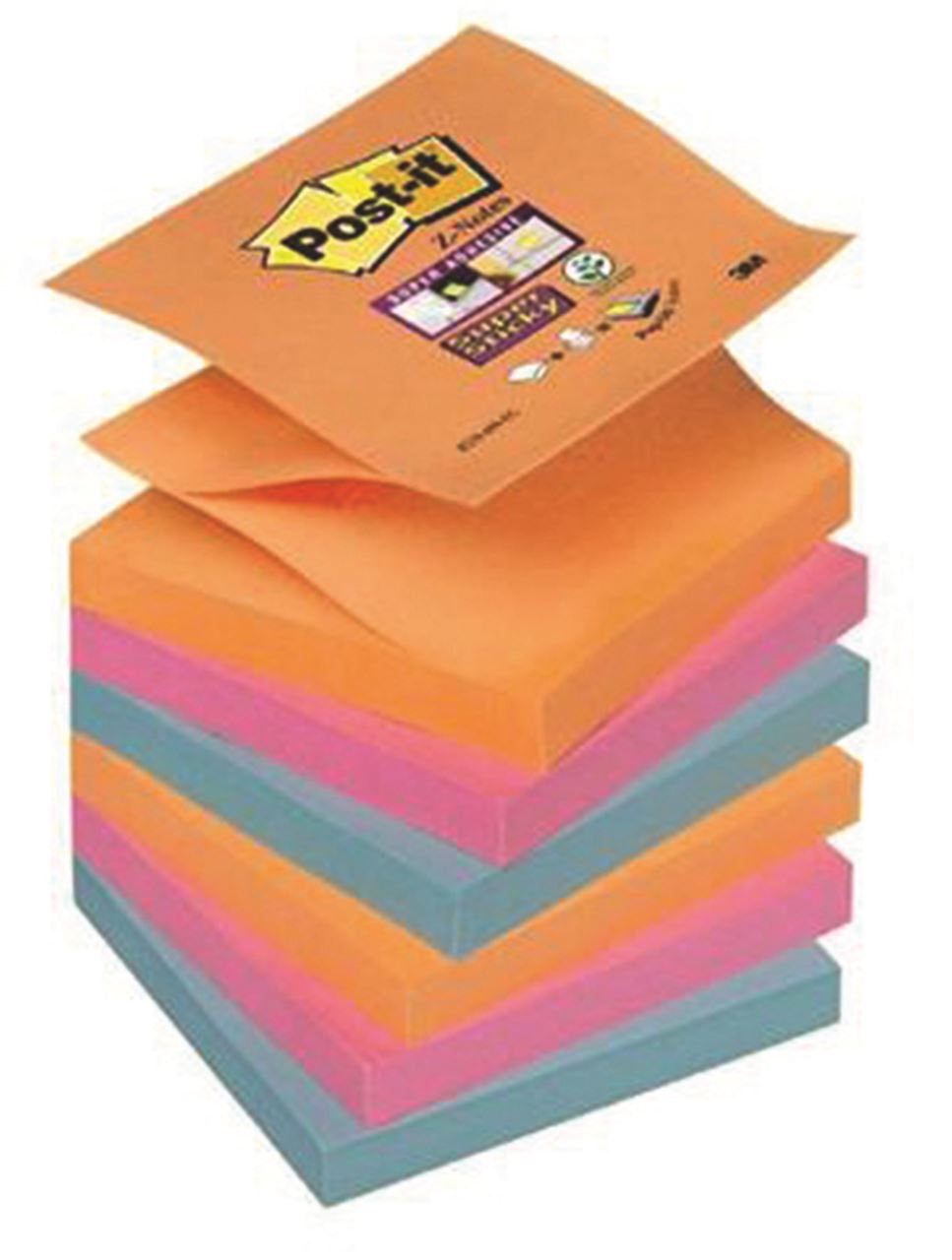 Bloczek samoprzylepny POST-IT® Super sticky Z-Notes (R330-6SS-EG), 76x76mm, 6x90 kart., bangkok