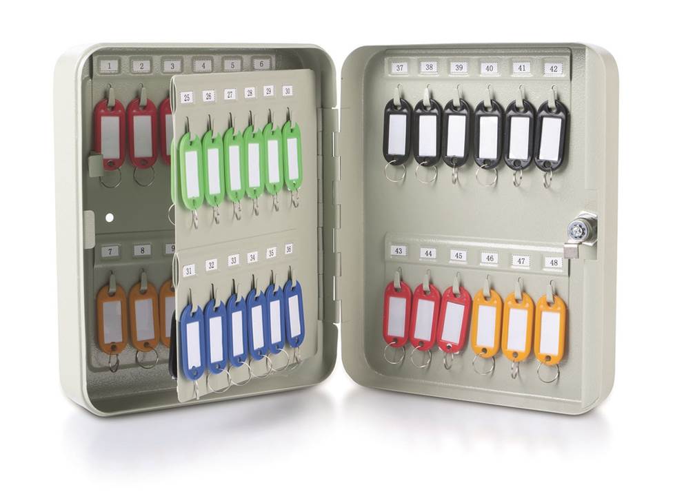 Szafka na klucze DONAU, na 48 kluczy, 250x180x80mm, szara