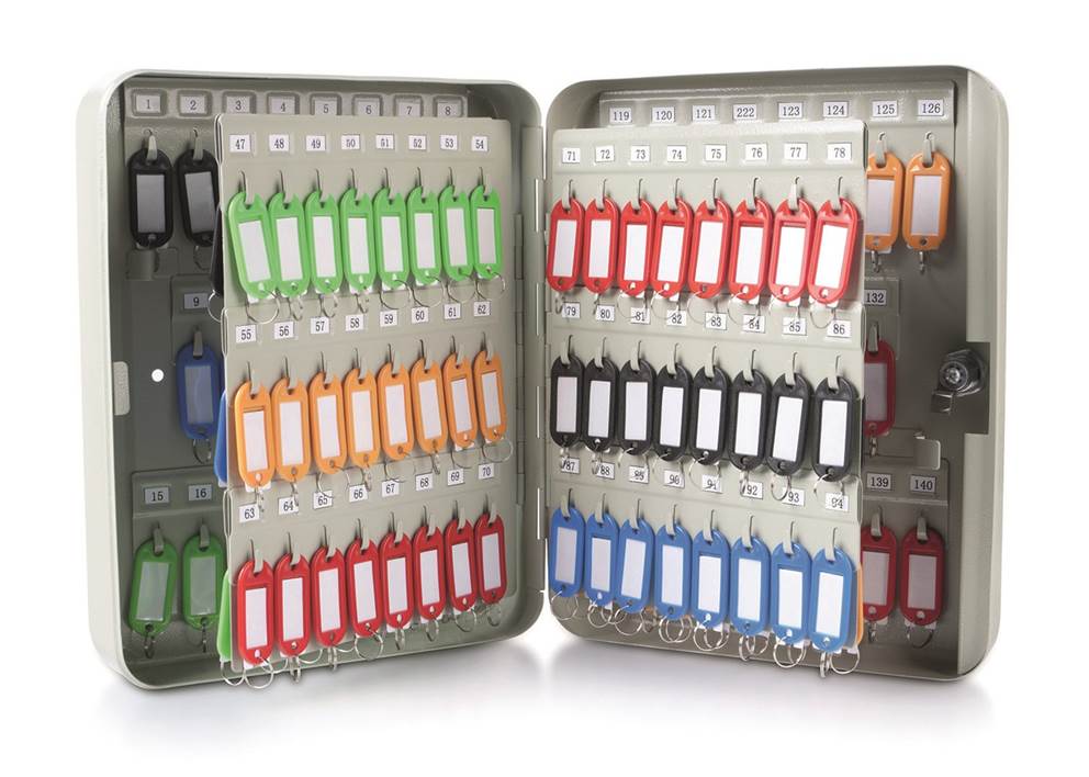 Szafka na klucze DONAU, na 140 kluczy, 300x240x80mm, szara