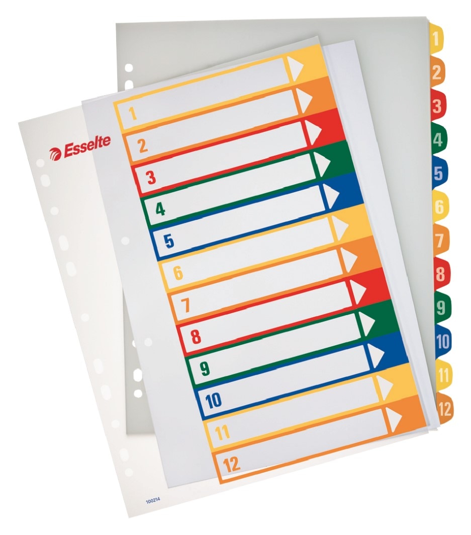 Przekładki plast. do nadruk. tekstu na kartę, Esselte, 1-12