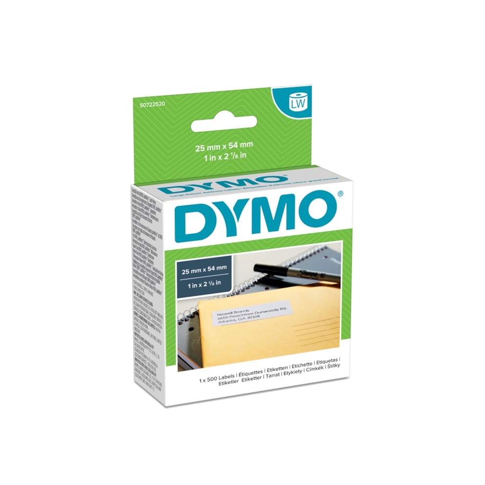 DYMO LW duże etykiety adresowe na adres zwrotny, 25 mm x 54 mm, rolka 500 łatwych do odklejania etykiet, samoprzylepne, do drukarek etykiet LabelWriter, oryginalne