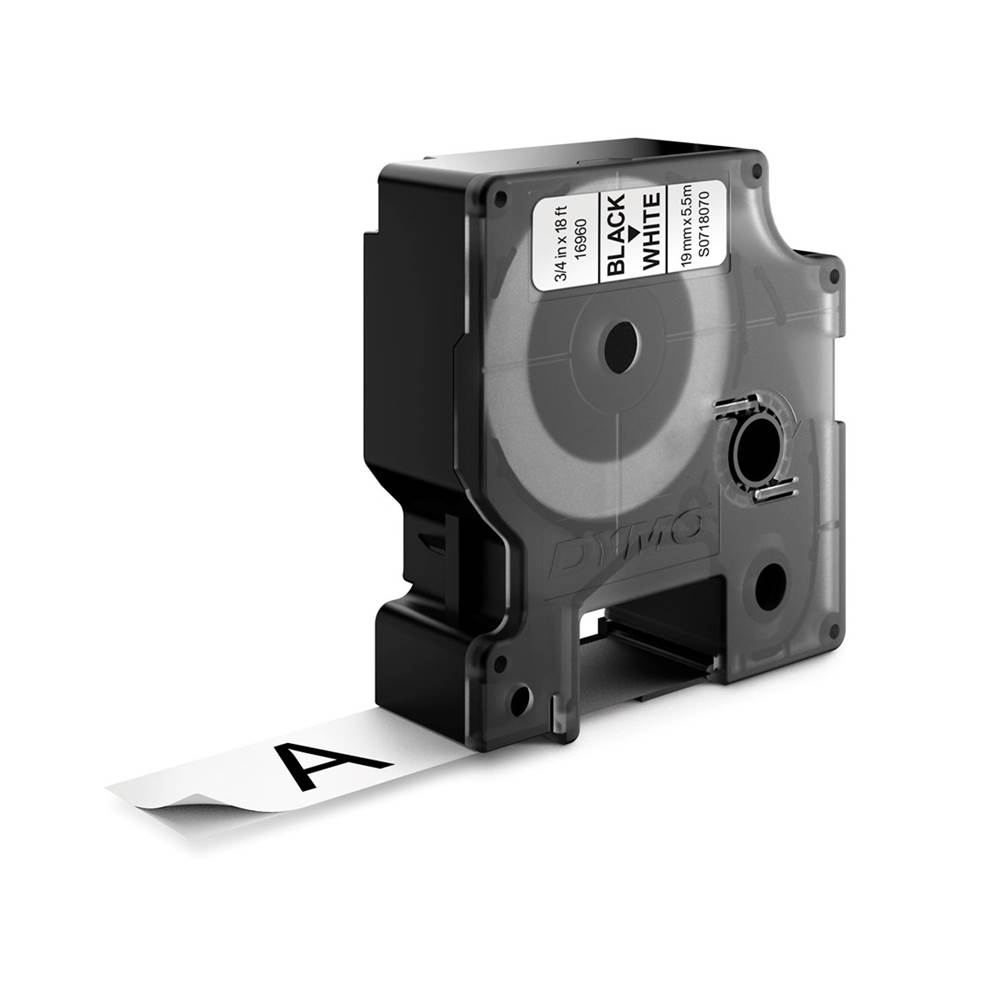 DYMO D1 etykiety, rolka 19 mm x 5,5 m, czarny nadruk na białym, samoprzylepne etykiety do drukarek etykiet LabelManager, oryginalne