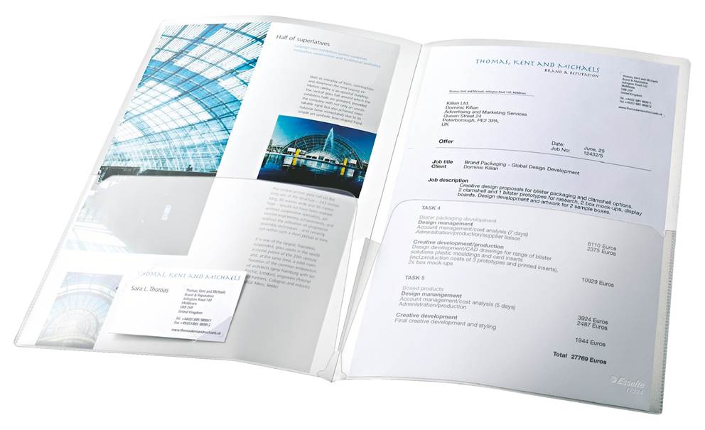 Podwójne ofertówki na dokumenty, 180 mic. 5 szt./folia