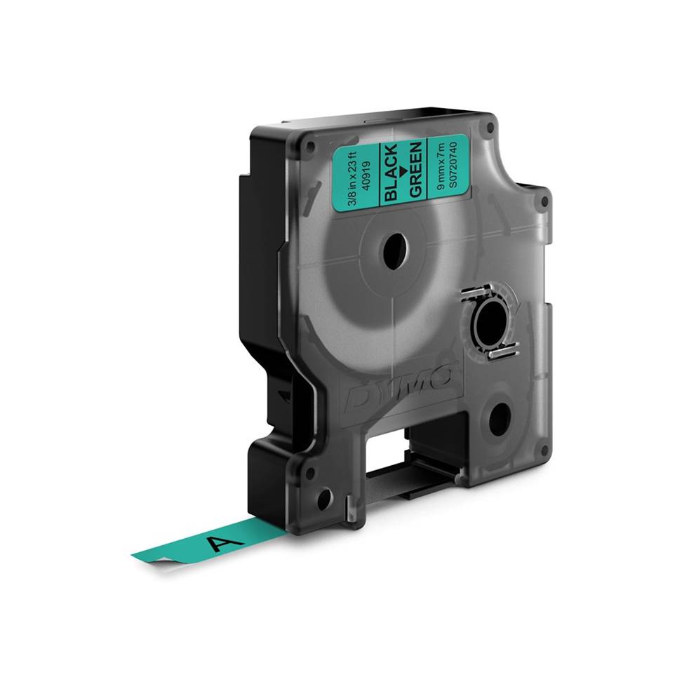 DYMO D1 etykiety, rolka 9 mm x 7 m, czarny nadruk na zielonym, samoprzylepne etykiety do drukarek etykiet LabelManager, oryginalne