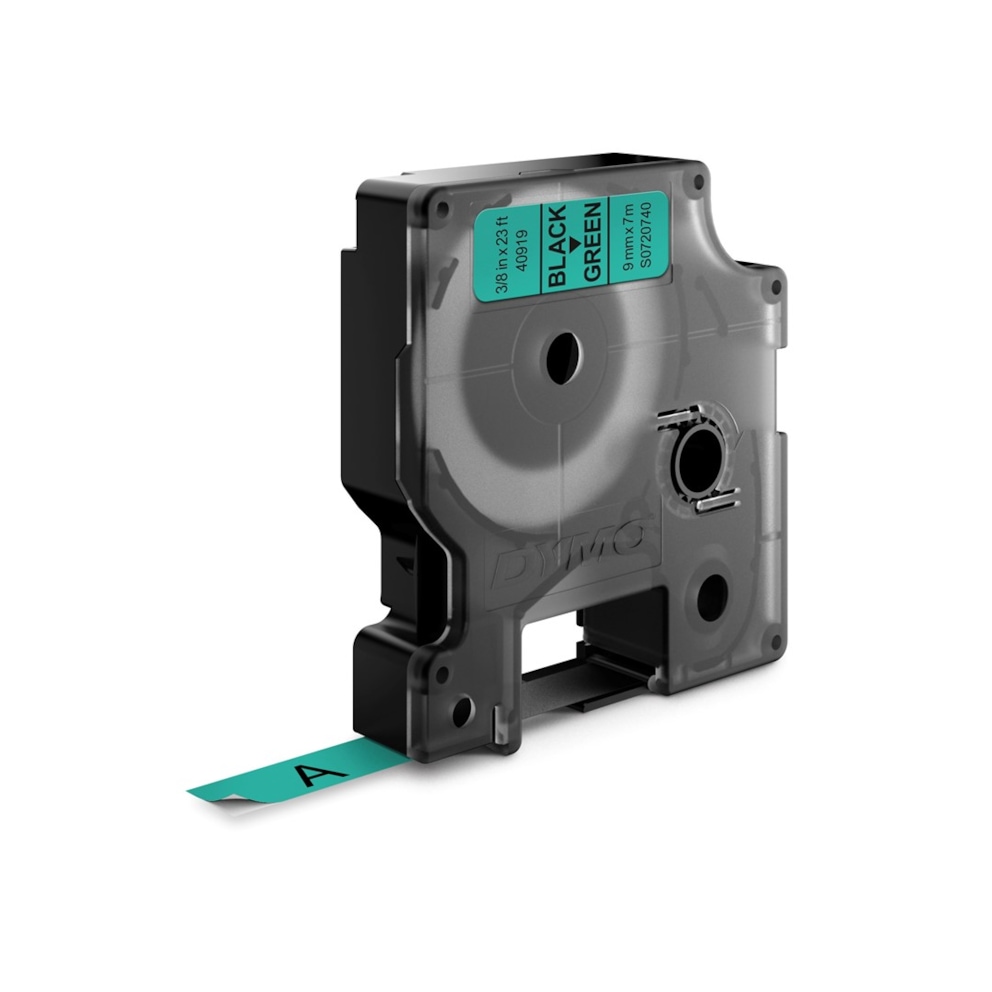 DYMO D1 etykiety, rolka 9 mm x 7 m, czarny nadruk na zielonym, samoprzylepne etykiety do drukarek etykiet LabelManager, oryginalne