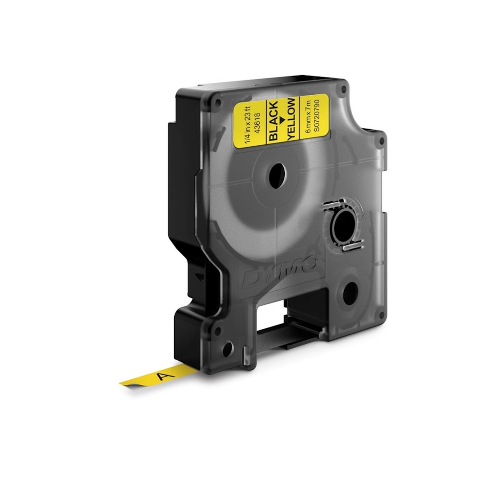 DYMO D1 etykiety, rolka 6 mm x 7 m, czarny nadruk na żółtym, samoprzylepne etykiety do drukarek etykiet LabelManager, oryginalne