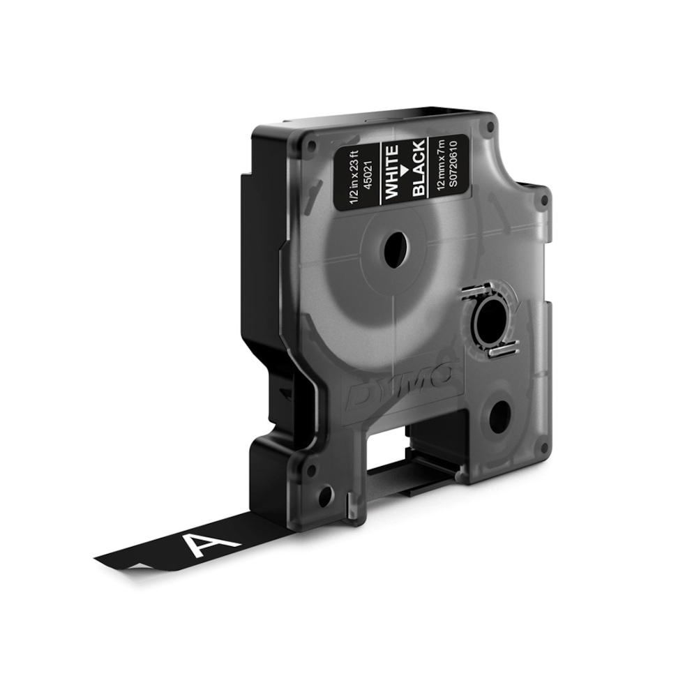 DYMO D1 etykiety, biały nadruk na czarnym, 12 mm x 7 m, samoprzylepne etykiety do drukarek etykiet LabelManager, oryginalne