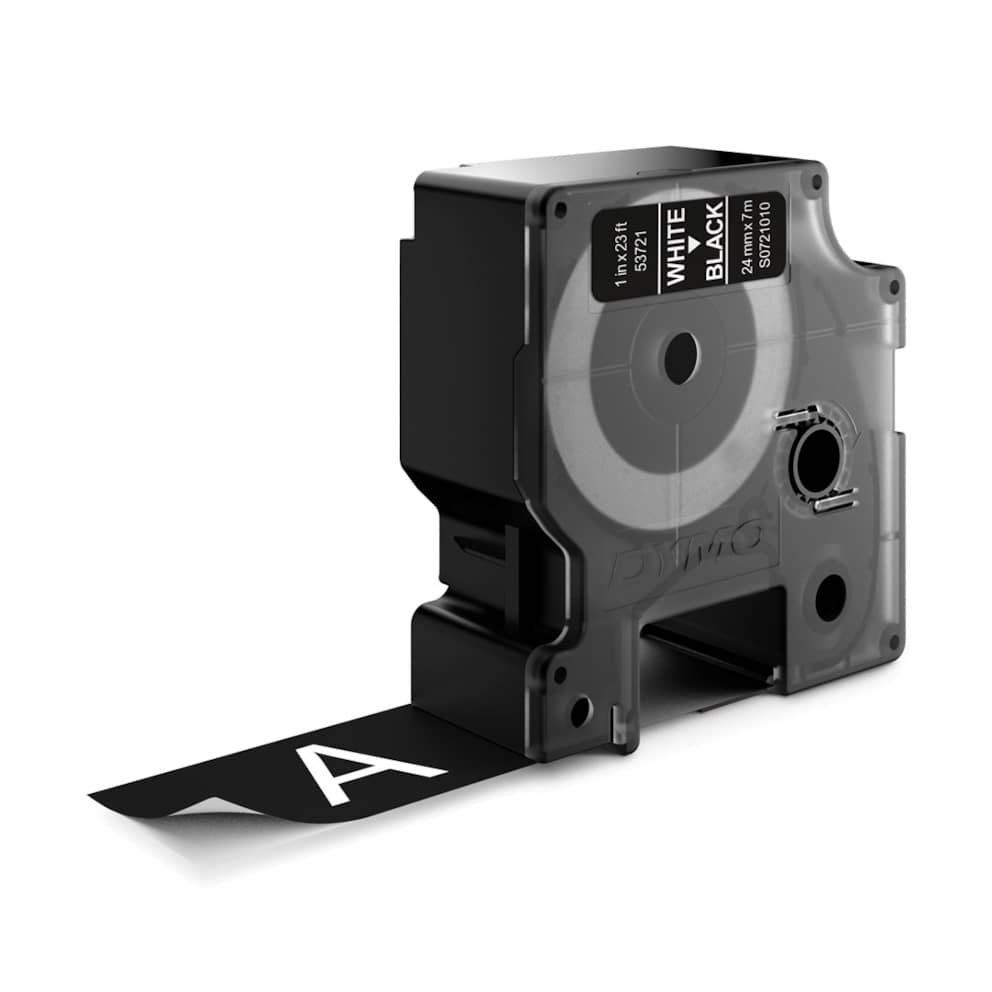 DYMO D1 etykiety, rolka 24 mm x 7 m, biały nadruk na czarnym, samoprzylepne etykiety do drukarek etykiet LabelManager, oryginalne