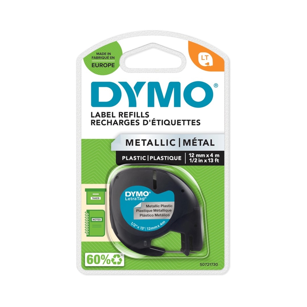 DYMO taśma 12mm/4m - plastikowa, srebrna