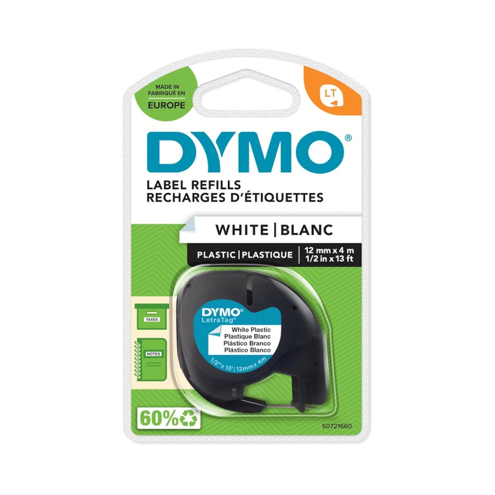DYMO taśma 12mm/4m - plastikowa, biała