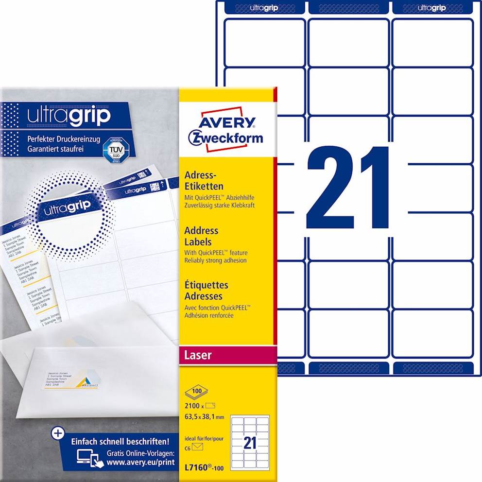 Etykiety adresowe białe; A4, 100 ark./op., 63,5 x 38,1 mm, białe