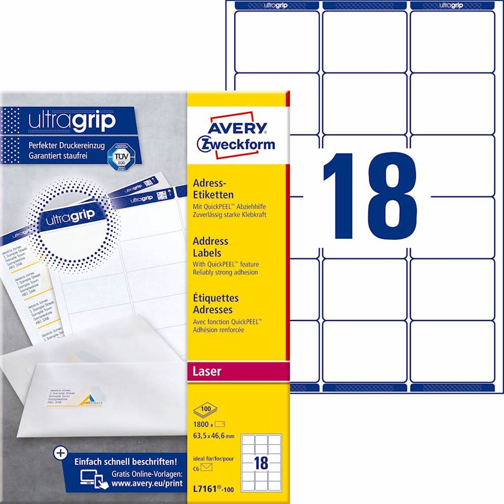 Etykiety adresowe białe; A4, 100 ark./op., 63,5 x 46,6 mm, białe