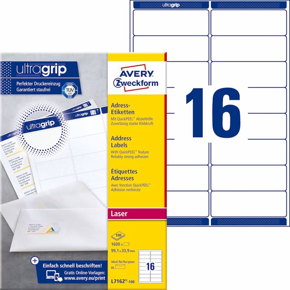 Etykiety adresowe białe; A4, 100 ark./op., 99,1 x 33,9 mm, białe