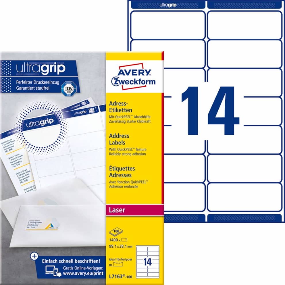 Etykiety adresowe białe; A4, 100 ark./op., 99,1 x 38,1 mm, białe