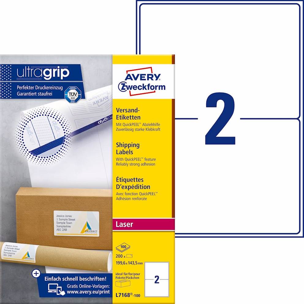 Etykiety wysyłkowe białe; A4, 100 ark./op., 199,6 x 143,5 mm, białe