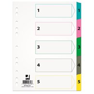 Przekładki Q-CONNECT Mylar, karton, A4, 225x297mm, 1-5, 5 kart, lam. indeks, mix kolorów