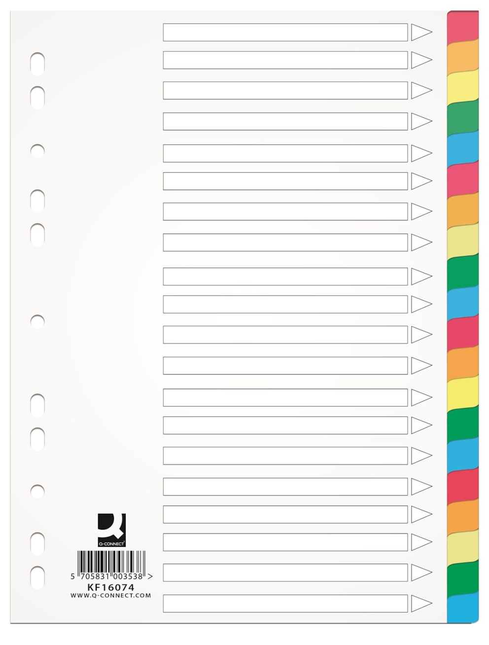 Przekładki Q-CONNECT, PP, A4, 225x297mm, 20 kart, mix kolorów