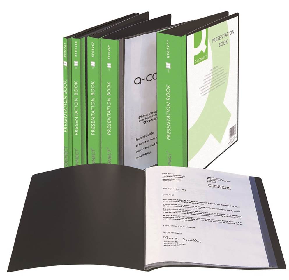 Teczka ofertowa Q-CONNECT z kieszenią opisową, PP, A4, 460mikr., 20 koszulek, czarna