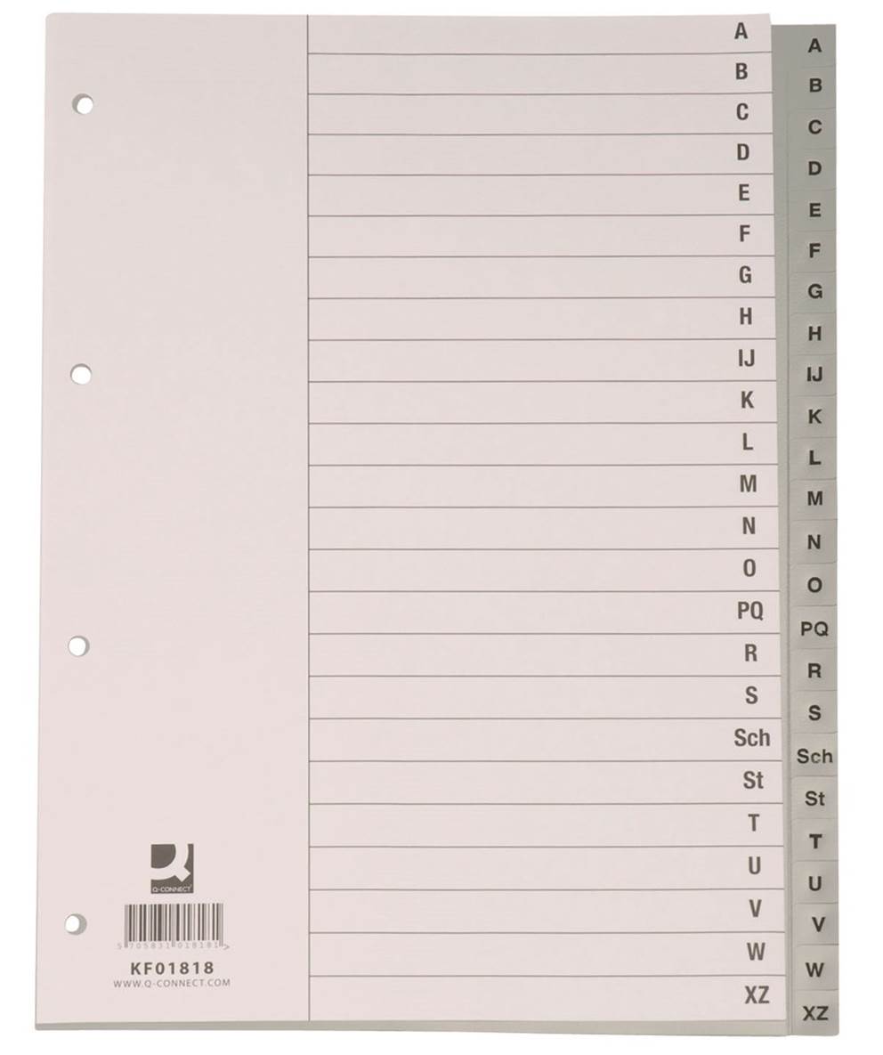 Przekładki Q-CONNECT, PP, A4, 230x297mm, A-Z, 20 kart, szare