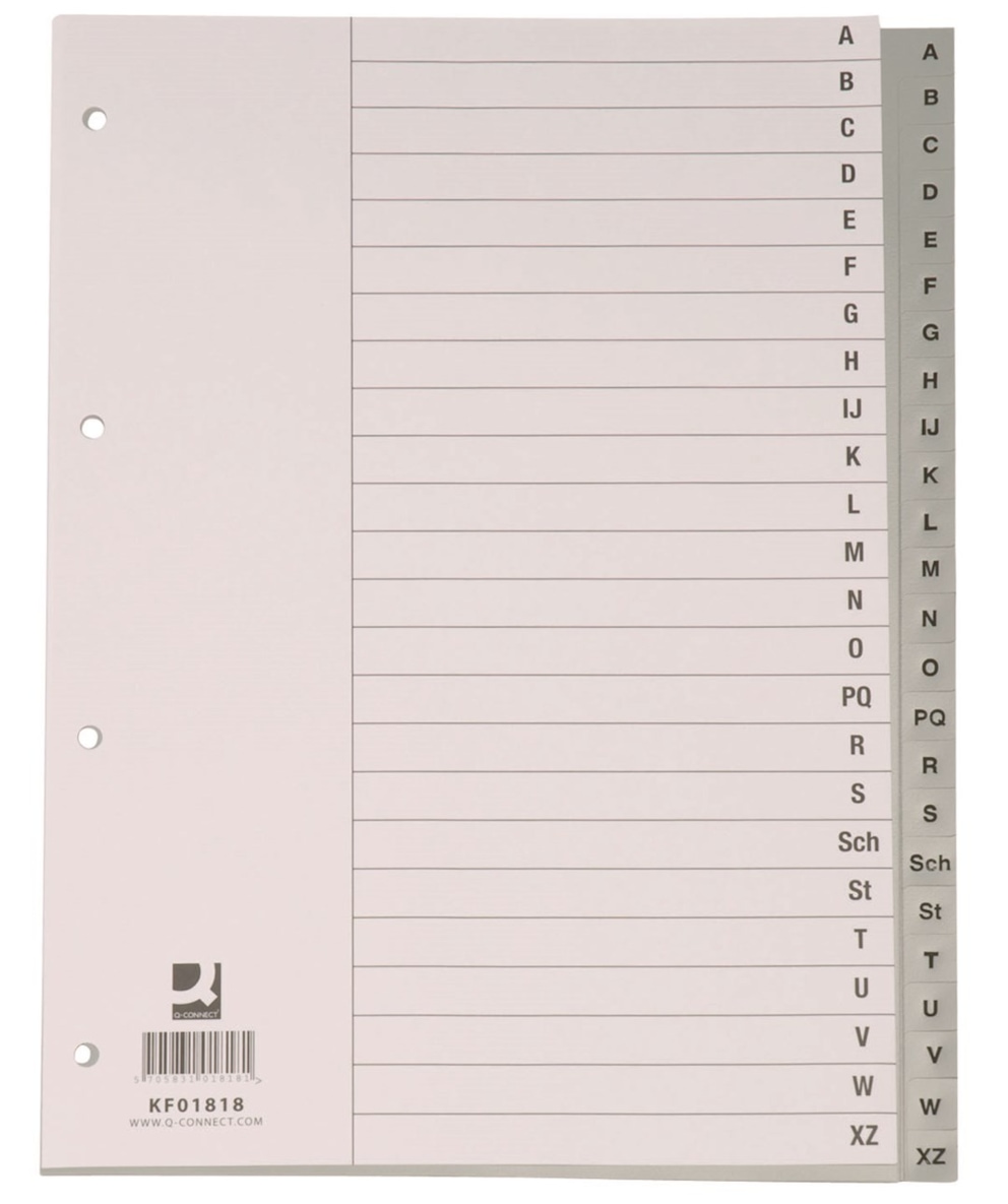 Przekładki Q-CONNECT, PP, A4, 230x297mm, A-Z, 20 kart, szare