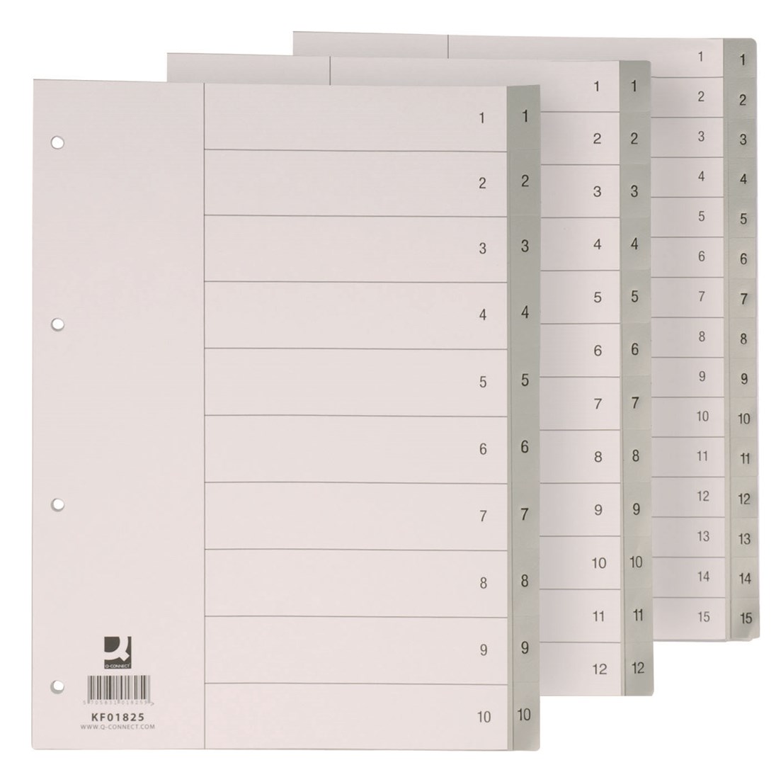 Przekładki Q-CONNECT, PP, A4, 230x297mm, 1-10, 10 kart, szare