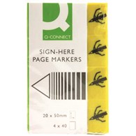 Zakładki indeksujące Q-CONNECT Sign-here, papier, 20x45mm, 4x40 kart., żółty