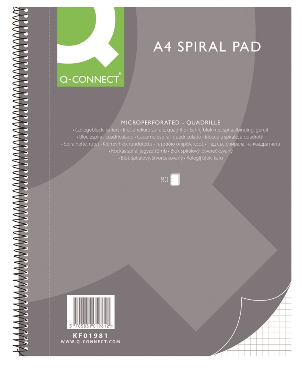 Kołonotatnik Q-CONNECT, A4, w kratkę, 80 kart., 70gsm, perforacja