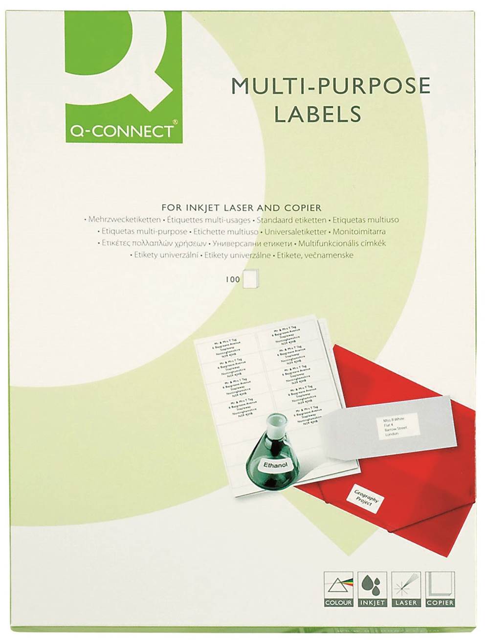 Etykiety uniwersalne Q-CONNECT, 70x50,8mm, prostokątne, białe 100 ark.