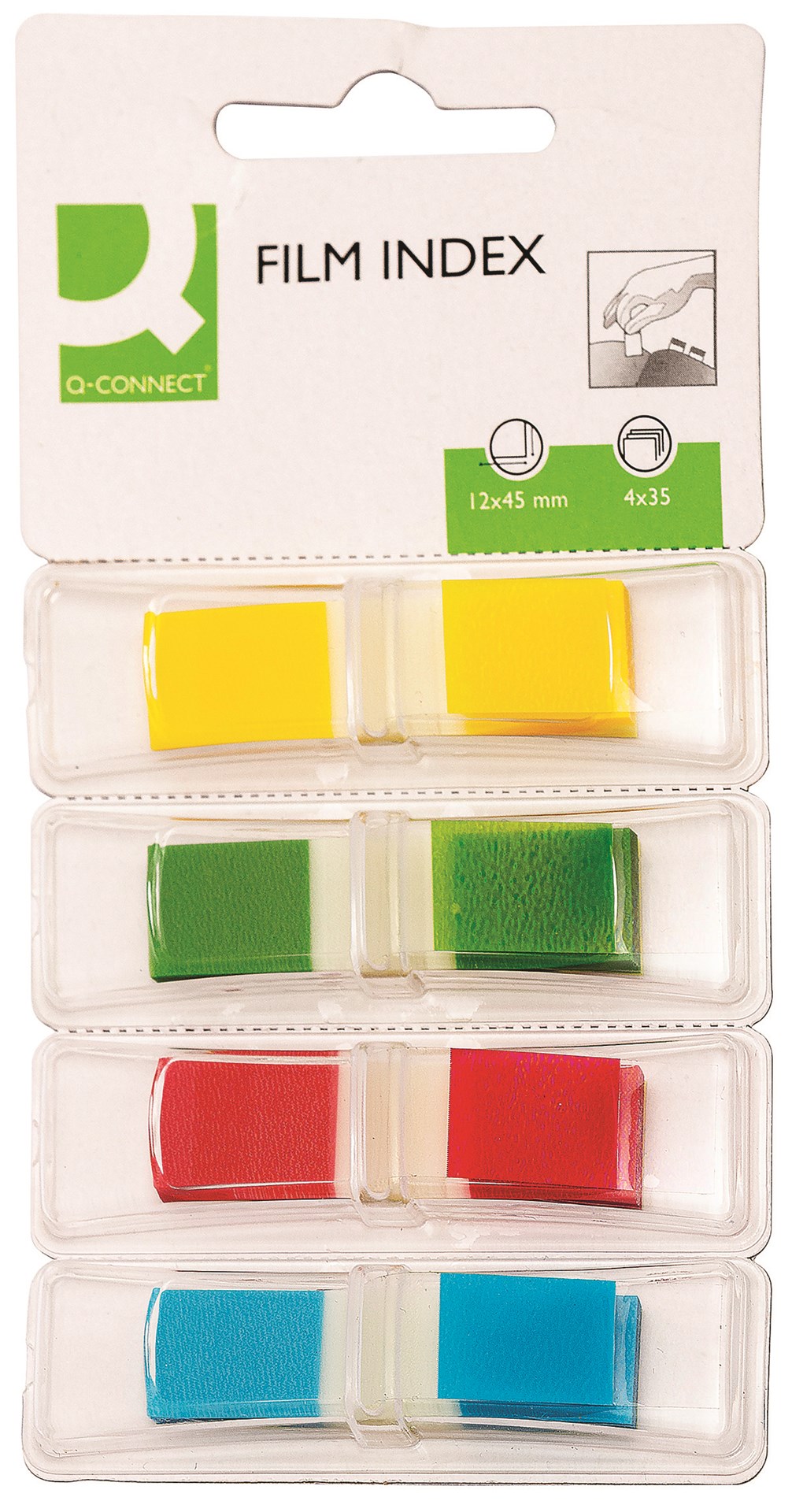 Zakładki indeksujące Q-CONNECT, PP, 12x45mm, 4x35 kart., blister, mix kolorów