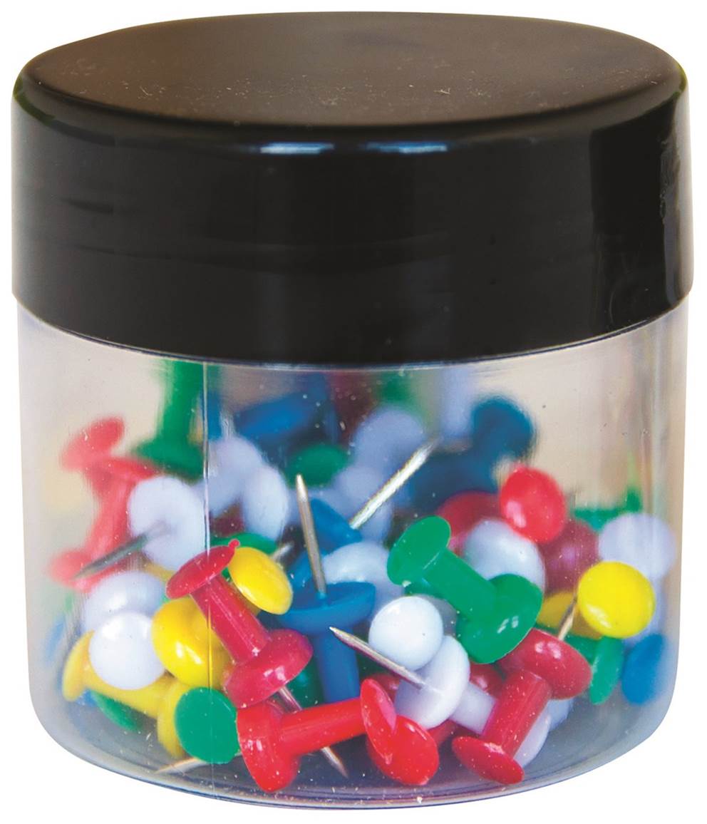 Pinezki beczułki Q-CONNECT, w plastkiowym słoiku, 60szt., mix kolorów