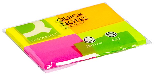 Bloczek samoprzylepny Q-CONNECT Brilliant, notes, 38x51mm, 4x50 kart., neonowe