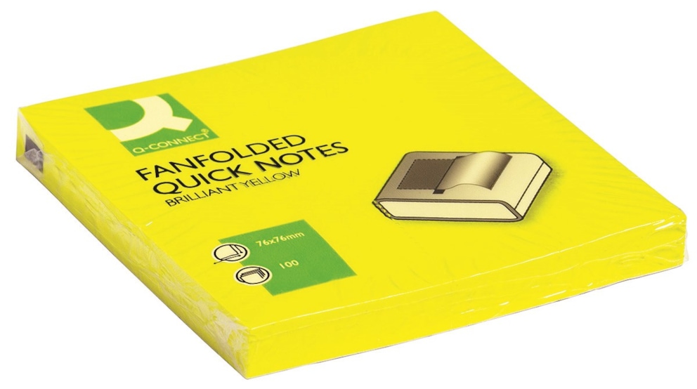 Bloczek samoprzylepny Q-CONNECT Brilliant Z-Notes, 76x76mm, 100 kart., jasnożółty
