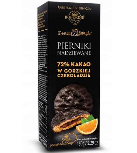 Pierniki nadziewane w gorzkiej czekoladzie pomarańcza 145g x16