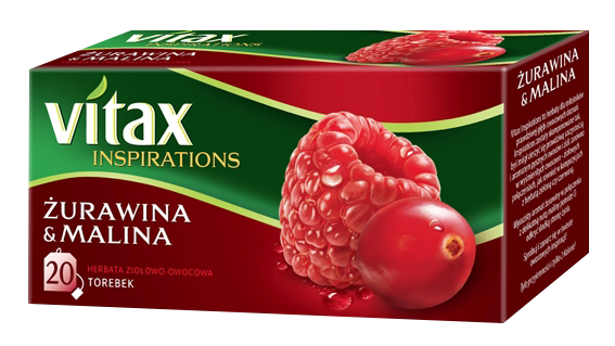 Herbata VITAX Inspirations, żurawina z maliną, 20 torebek
