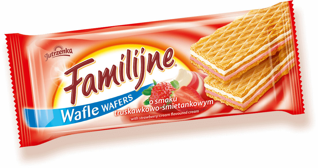 Wafle Familijne JUTRZENKA, 180g, śmietankowo-truskawkowe