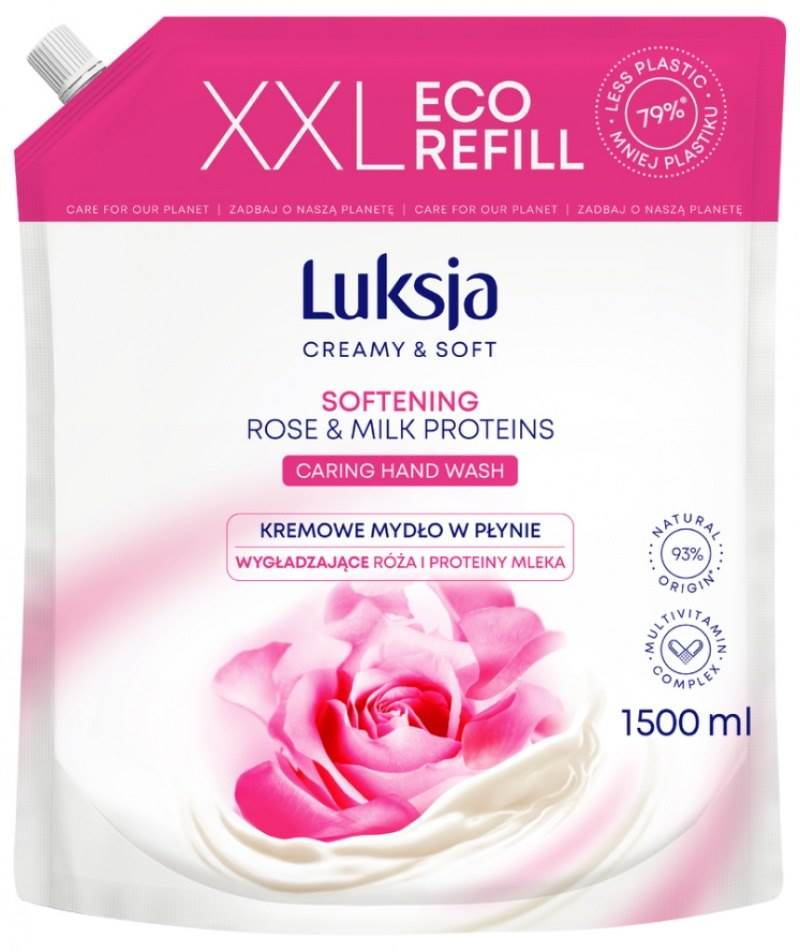 Luksja Kremowe mydło w płynie Róża i Proteiny mleka, zapas 1500 ml
