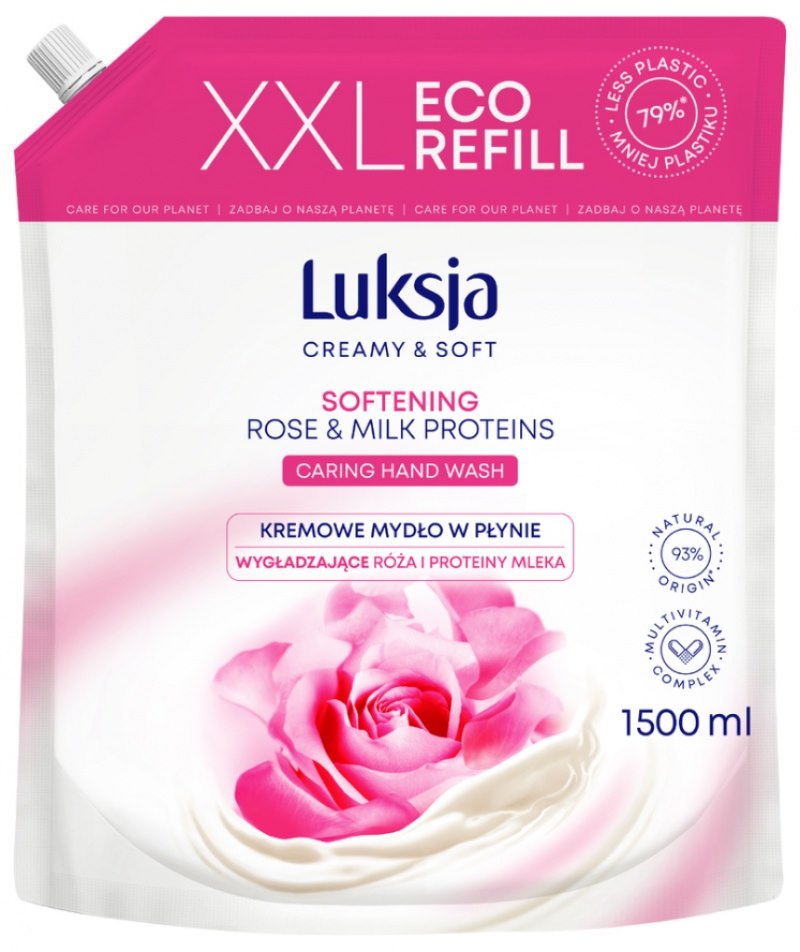 Luksja Kremowe mydło w płynie Róża i Proteiny mleka, zapas 1500 ml