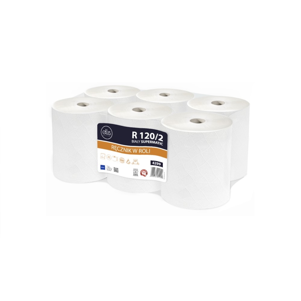 Ręcznik w roli do podajników 2 warstwy 120 m celuloza biały Lamix R Ellis Professional 120/2 Supermatic 6rolek
