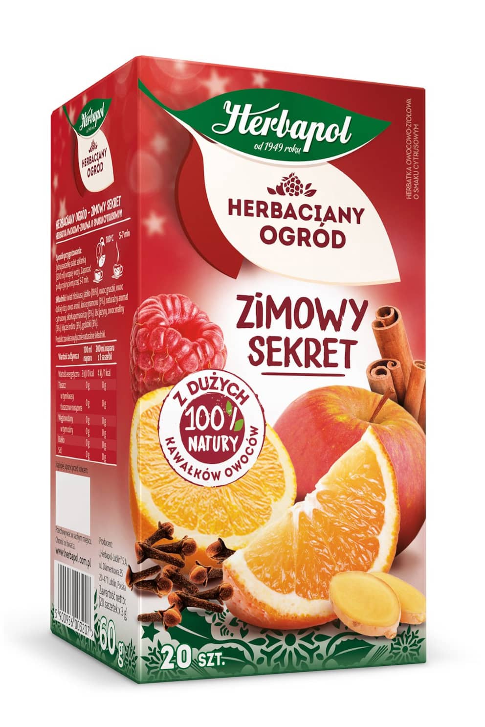Herbata owocowo-ziołowa o smaku cytrusowym  Herbapol Zimowy Sekret  20 saszetek x 2,5 g