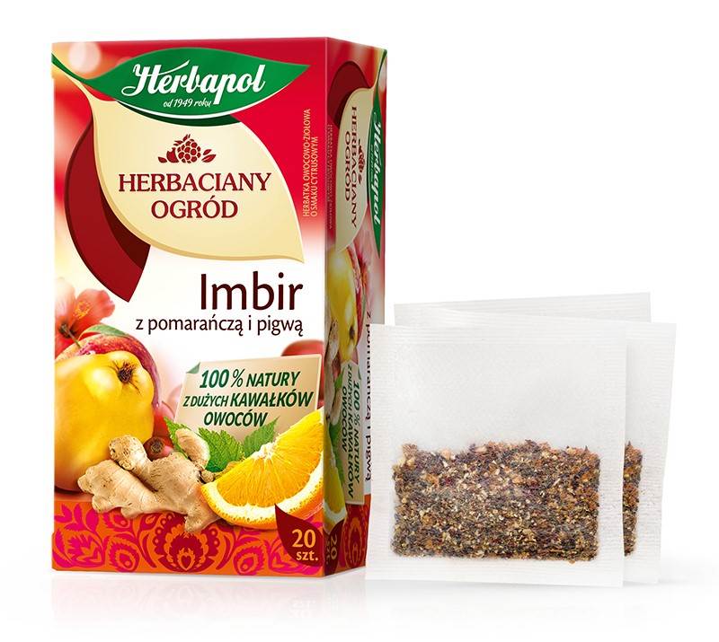 Herbata owocowo-ziołowa Herbapol Herbaciany Ogród imbir z pomarańczą i pigwą 20 saszetek x 2,5 g